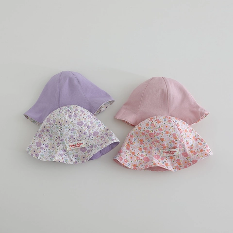 Cappello Da Pescatore Reversibile Per Bambini Stampa Floreale Cotone Protezione Solare Tesa Larga Berretto Per Neonata