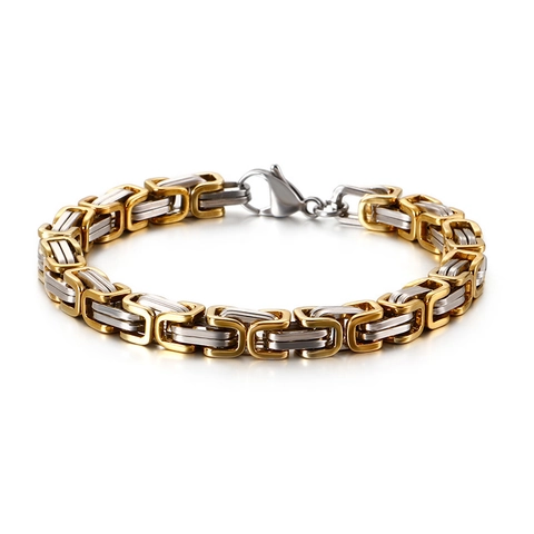 Men Stainless Steel Byzantine Chain Necklace Waterproof Byzantine Link Chain Jewelry For Men Gold Silver Black Tone