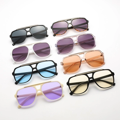 Fashion Oversized Sunglasses Retro Pilot Plastic Frame With Metal Double Bridge Eye Protection Eyewear For Women Men