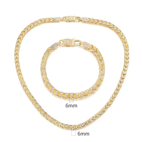 Hip Hop Iced Out Ketting En Armband Koper Cubic Zirconia V Vorm Schakels Glinsterende Mode Sieraden Voor Heren En Dames