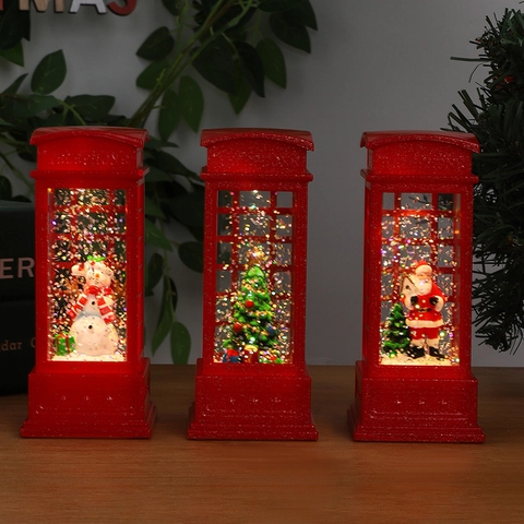 Linterna De Bola De Nieve De Navidad LED Luminosa Con Agua Cabina Telefónica Decoración De Mesa Papá Noel Muñeco De Nieve Árbol Vintage