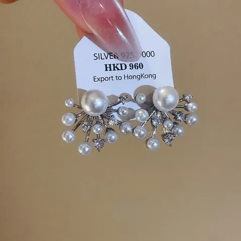 Radial Feuerwerk Künstliche Perlen Ohrstecker Mit Zirkon Und Silbernen Ohrstiften Eleganter Sternenstaub Modeschmuck Für Damen