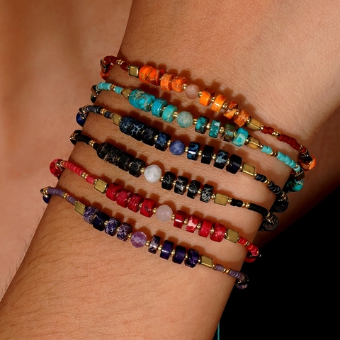 Handgefertigtes Gewebtes Armband Boho Imperialer Stein Glasperlen Verstellbare Kordel Schmuck Damen Accessoire