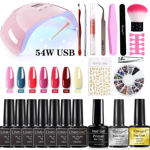 Kit De Esmalte De Uñas En Gel Con Lámpara UV LED Herramientas De Manicura Base Top Coat Pegatinas Diamantes De Imitación Principiantes