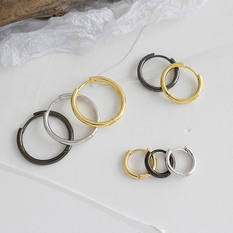 Minimalist 925 Sterling Silver Hoop Earrings For Women Geometric Round Circle Earring Gold Silver Black Plated Jewelry