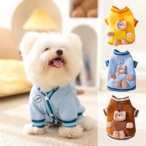 Warm Pet Hoodie Vest Sherpa Fleece Lamb Wool Leash D-Ring Cartoon Motif Clothing For Small Medium Dogs Cats Cozy