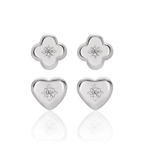 925 Sterling Silver Clover Heart Stud Earrings For Women Rhinestone Inlaid Minimalist Silver Jewelry Earring With Silver Back