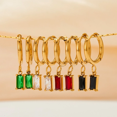 Rechteck Zirkon Anhänger Hoop Ohrringe Edelstahl Geometrische Quadratische Tropfen Ohrringe Damen Modeschmuck