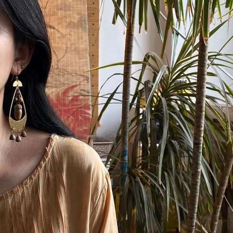 Boucles D'oreilles Pendantes Bohèmes Vintage Avec Pendentif Gland Perles En Bois Et Petites Cloches Style Ethnique Goutte En Laiton