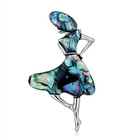 Ballerina Dancer Brooch Pin Elegant Alloy Colorful Iridescent Abalone Shell Inlaid Unique Artistic Accessory For Women