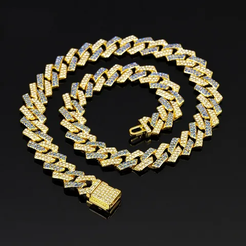 Hip Hop Cuban Link Chain Necklace Rhinestone Inlaid Zinc Alloy Geometric Rhombus Jewelry For Men And Women