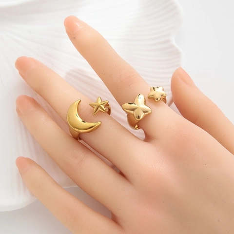 Minimalistische Open Ring Voor Dames Roestvrij Staal 18K Verguld Geometrisch Verstelbaar Elegant Mode-Sieraad