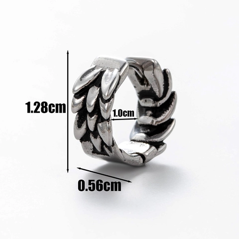 Vintage Stainless Steel Hoop Earrings For Men Punk Gothic Style Embossed Tiger Cross Pentagram Geometric Silver Tone