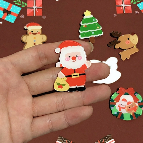 Broche De Noël En Acrylique Épingle Père Noël Bonhomme De Neige Renne Sapin Badge Décor De Sac Kawaii Accessoire Cadeau