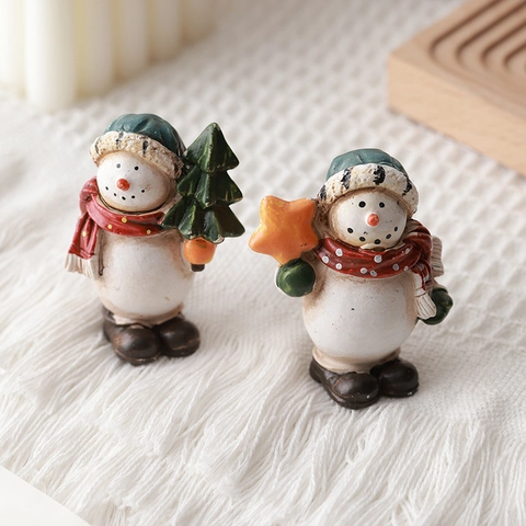 Christmas Santa Claus Snowman Resin Ornaments Miniature Desktop Holiday Decorations Hand Painted Vintage Style