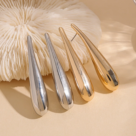Elegante Teardrop Chunky Ohrringe Legierung Metallic Spiegel Wasserstropfen Design Mit 925 Sterling Silber Ohrstecker