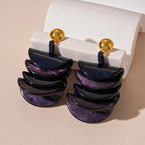 Orecchini Pendenti A Mezzaluna In Resina Geometrica Vintage Con Perno In Argento Viola Oro Per Donne