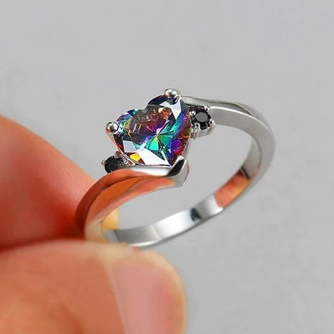 Hartring Regenboog Mystieke Topaas Stijl Zirkonia Koper Witgoud Verguld Elegante Mode-Sieraden Voor Dames Chique
