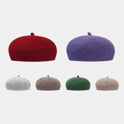 Boina De Estilo Francés Para Mujer Invierno Cálido De Punto Pelo De Conejo Color Sólido Vintage Artista Gorra