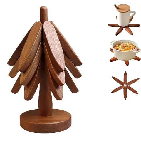 Set Di Sottobicchieri In Legno A Forma Di Albero Faggio Noce Resistente Al Calore Pieghevole Ornamento Decorativo