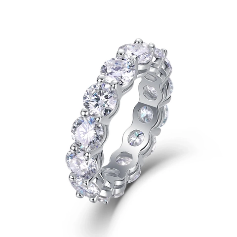 925 Sterling Silver Moissanite Eternity Ring For Women Round Brilliant Cut Pave Set Anniversary Wedding Band Fashion Jewelry