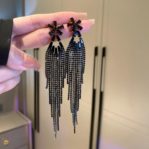 Orecchini Lunghi Con Nappine A Fiore Retrò Gioielli In Strass Zircone Con Perno In Argento Sterling 925 Donna Elegante