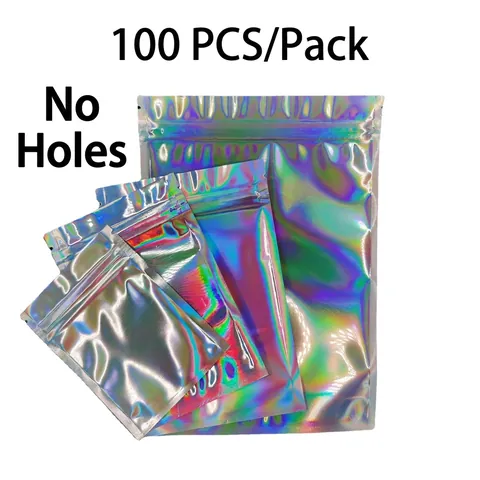 Holographic Resealable Jewelry Packaging Bags Transparent Laser Plastic Ziplock Pouches For Earrings Accessories Storage Small Business Supplies