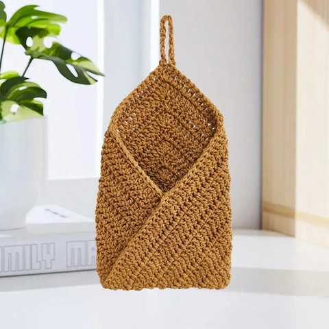 Hand Woven Cotton Rope Hanging Basket Wall Mounted Fruit Vegetable Storage Bag Boho Kitchen Decor Organizer Pocket