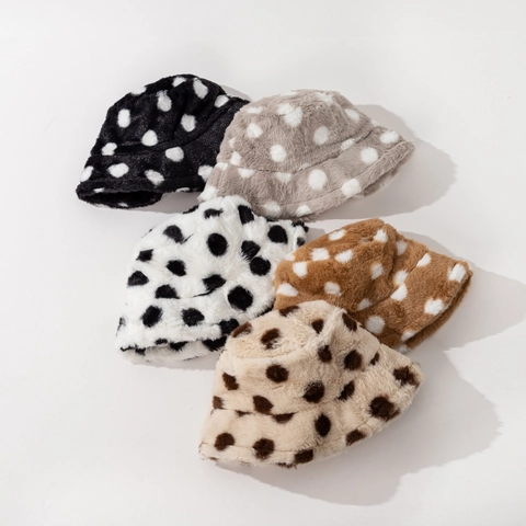 Cappello a Secchiello in Pelliccia Sintetica a Pois Invernale Caldo di Peluche Berretto da Pescatore per Uomo Donna Casual Antivento