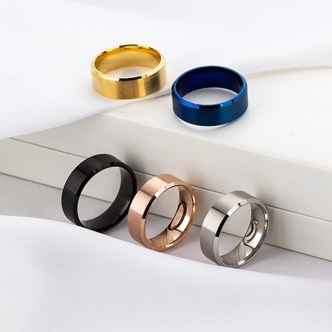 Bague Homme En Acier Inoxydable Centre Brossé Mat Double Bord Biseauté Poli Bijoux De Mode Minimalistes Unisexes