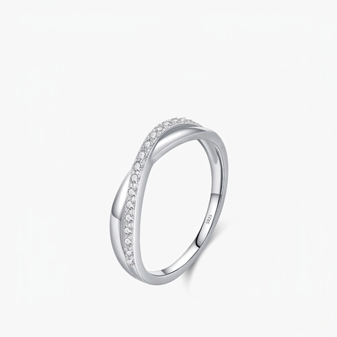925 Sterling Silber Kreuzring Zirkonia Gedrehtes Band Einfacher Eleganter Schmuck Für Damen