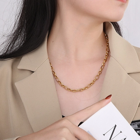 Collana Catena A O In Acciaio Inossidabile Minimalista Unisex Maglie Geometriche Strutturate Gioielli Di Moda Chiusura A Moschettone