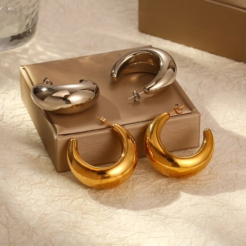 Pendientes De Aro De Luna Creciente Grandes De Acero Inoxidable Chapado En Oro De 18K Con Poste De Plata De Ley 925 Para Mujer