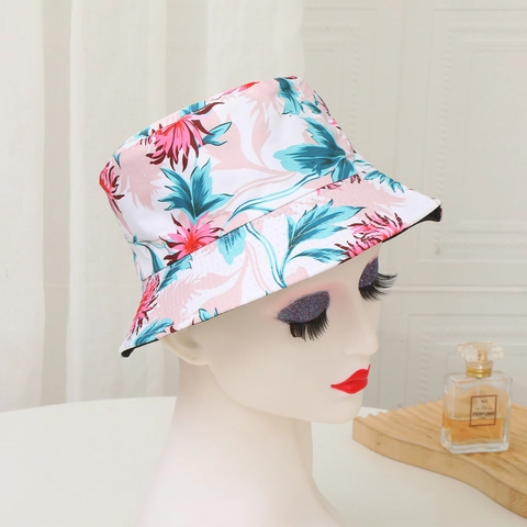 Wendbarer Fischerhut Mit Blumendruck Baumwolle Polyester Sommer Outdoor Sonnenschutz Lässiger Sonnenhut