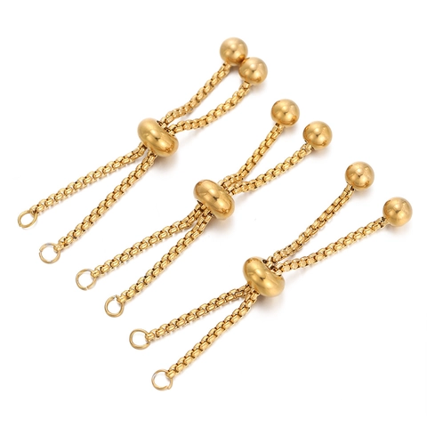 Adjustable Extension Chains Stainless Steel DIY Jewelry Making Findings Box Chain With Slider Beads Gold Steel Colors