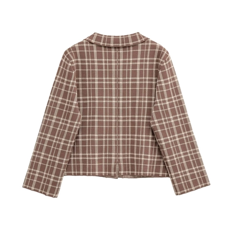 Dames Retro Geruite Gebreide Cardigan Revers Knoopsluiting Lange Mouwen Casual Trui Jas Met Zakken
