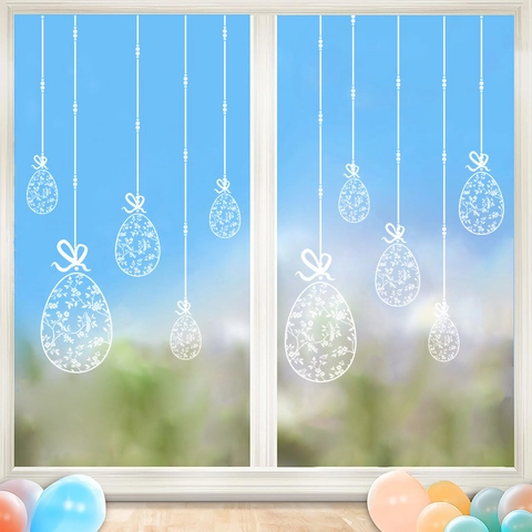 Easter Window Stickers White Lace Egg Bunny Carrot PVC Static Cling Glass Decals Holiday Showcase Decoration