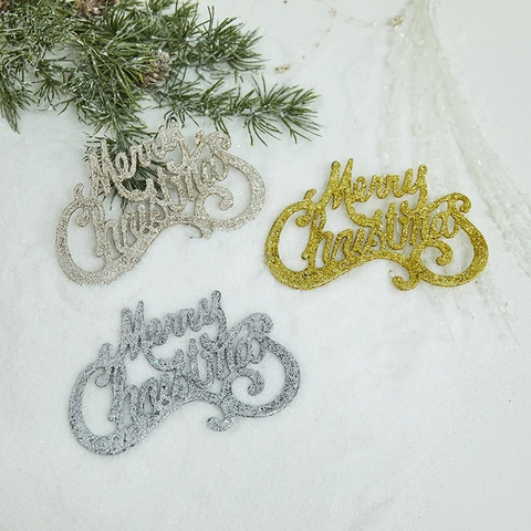 Merry Christmas Hanging Ornament Plastic Glitter Letter Sign For Christmas Tree Window Home Festive Decor