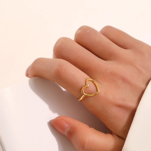 Anillo Corazón Hueco Acero Inoxidable Ajustable Diseño Abierto Minimalista Chapado En Oro Joyería Para Mujer Estilo Chic