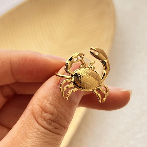 Crab Ring Stainless Steel Gold Plated Adjustable Open Fashion Jewelry INS Style Animal Design For Women