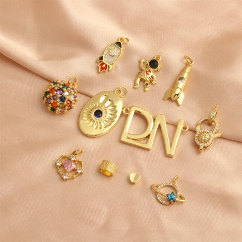 Astronaut Rocket Planet Charms Copper 18K Gold Plated Zirconia Micro Pave Enamel For DIY Jewelry Making Pendants