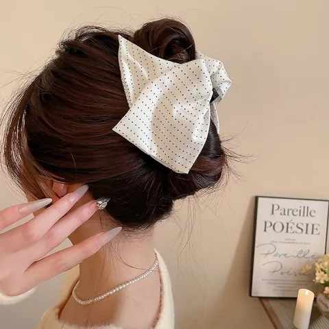 Molletta Per Capelli Fiocco A Pois Tessuto Avvolto Grande Francese Vintage Elegante Accessori Per Capelli Per Donne