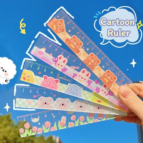 Cute Cartoon Transparent Acrylic Straight Ruler Scale For Students School Office Supplies Stationery Heart Style