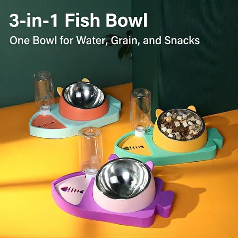 Gamelle Multifonctionnelle Pour Animaux Distributeur Automatique Eau Bol Inox Anti Glouton Forme Poisson Chats Chiens