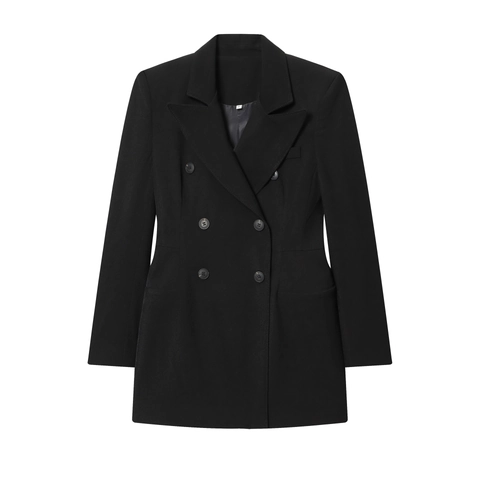 Dames Double-Breasted Blazer Jas Jurk Polyester Twill Revers Lange Mouwen Effen Kleur Kantoor Mode Halflang