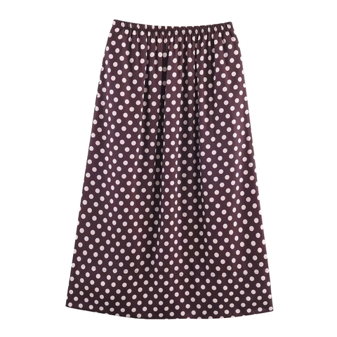 Gonna Midi A Pois Vita Alta Elastica Retro Linea A Poliestere Elegante Streetwear Donna