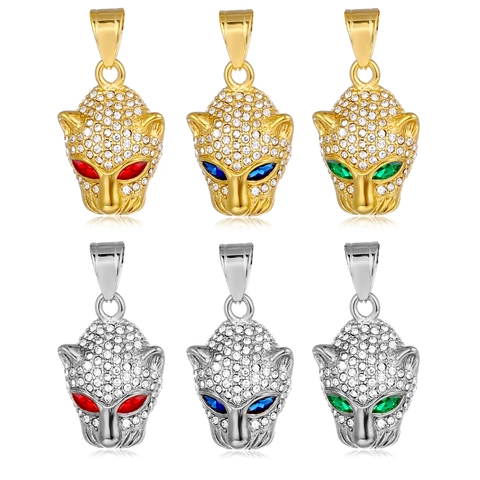 Collana con Pendente a Testa di Leopardo in Acciaio Inossidabile Hip Hop Strass Gioielli Regalo per Uomo Donna