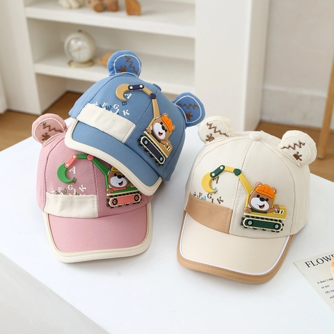 Cappellino Baseball Neonato Orso Escavatore Con Orecchie Poliestere Traspirante Cappello Sole Bambini