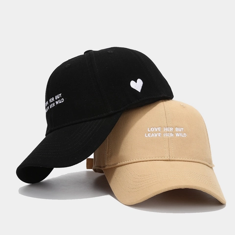 Cotton Baseball Cap With Heart And Letter Embroidery Adjustable Vintage Casual Sun Protection Hat For Men And Women