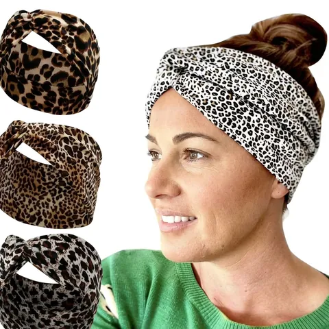 Leopard Print Twist Knot Headband Gold Velvet Elastic Wide Hair Band For Yoga Sports Women Fashion Accessories